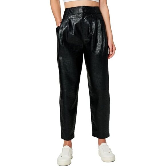 BLANKNYC Nwt Faux Crocodile Leather Pants 26 Pleated High Waist Black - Picture 2 of 11